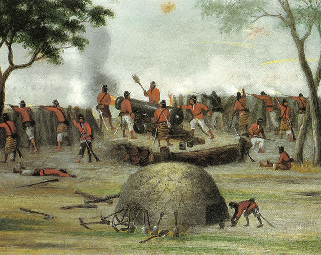 Representação das trincheiras de Curuzú durante a Guerra do Paraguai